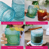 Thumbnail for 10 oz. Ribbed Retro Arch Floral Blue Drinking Glasses (Set of 6)