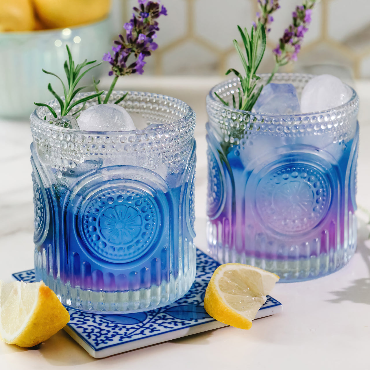 10 oz. Ribbed Retro Arch Floral Clear Drinking Glasses (Set of 6)