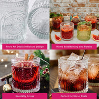 Thumbnail for 10 oz. Ribbed Retro Arch Floral Clear Drinking Glasses (Set of 6)