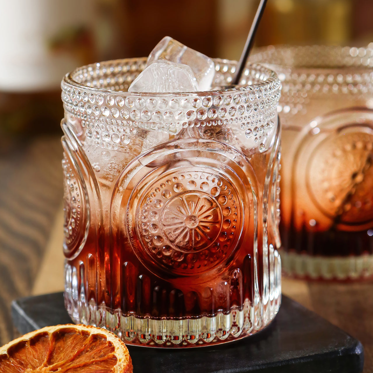 10 oz. Ribbed Retro Arch Floral Clear Drinking Glasses (Set of 6)