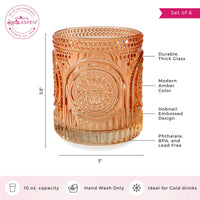 Thumbnail for 10 oz. Ribbed Retro Arch Floral Rose Gold Drinking Glasses (Set of 6)