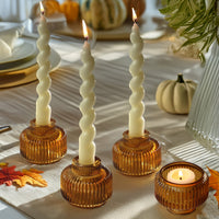 2-In-1 Fluted Amber Glass Taper Candlestick Candle Holders (Set Of 4) | Main Image, My Wedding Favors | Tealight/Votive Holder
