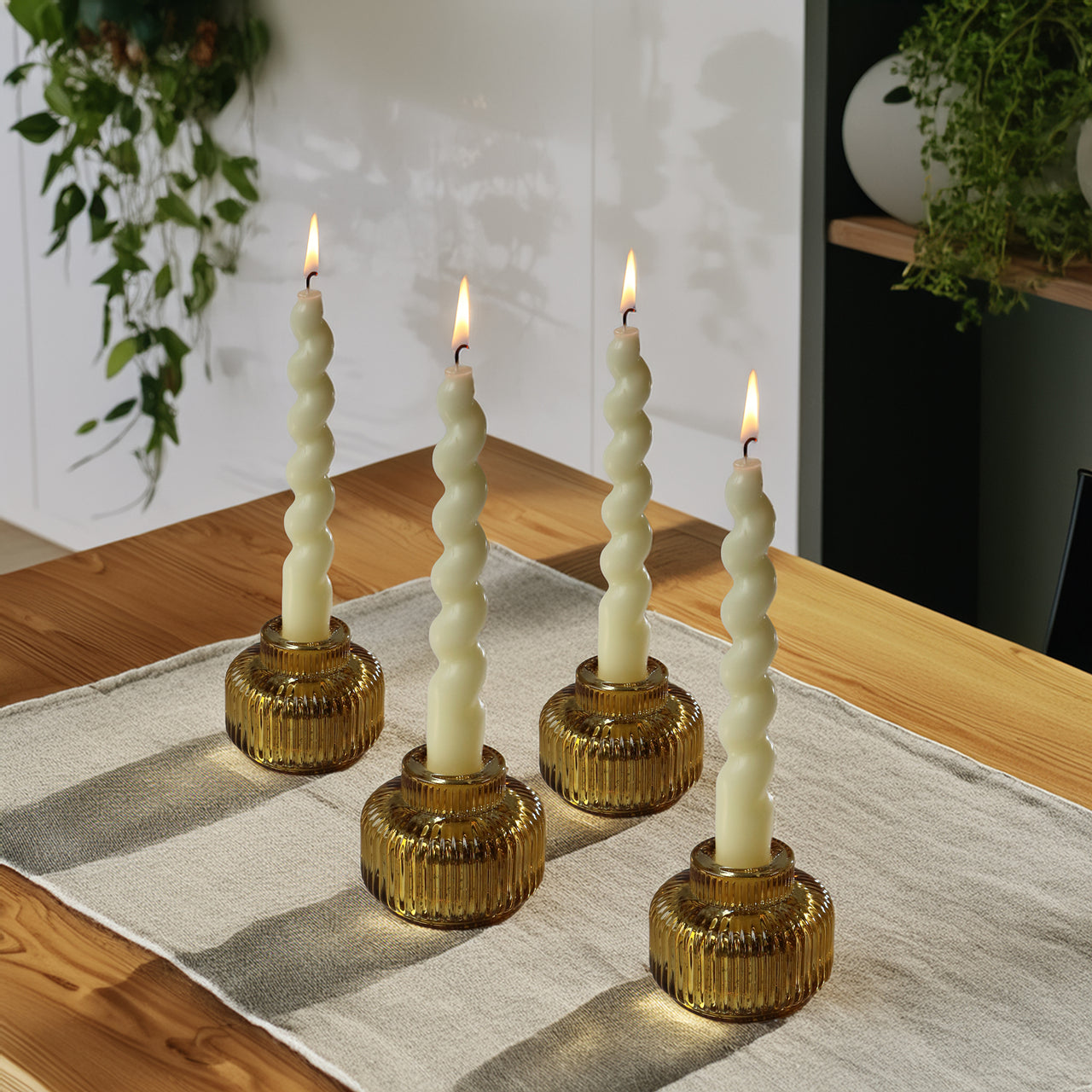 2-In-1 Fluted Gold Glass Taper Candlestick Candle Holders (Set Of 4)