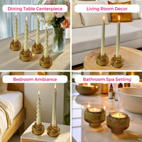 2-In-1 Fluted Gold Glass Taper Candlestick Candle Holders (Set Of 4)