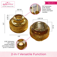 2-In-1 Fluted Gold Glass Taper Candlestick Candle Holders (Set Of 4)