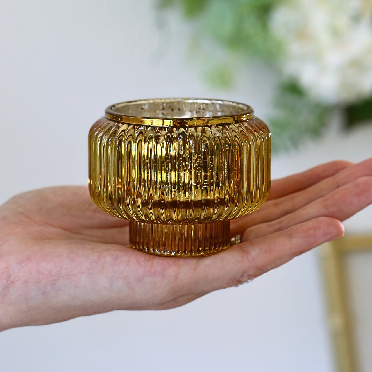 2-In-1 Fluted Gold Glass Taper Candlestick Candle Holders (Set Of 4)