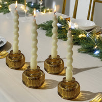 2-In-1 Fluted Gold Glass Taper Candlestick Candle Holders (Set Of 4)