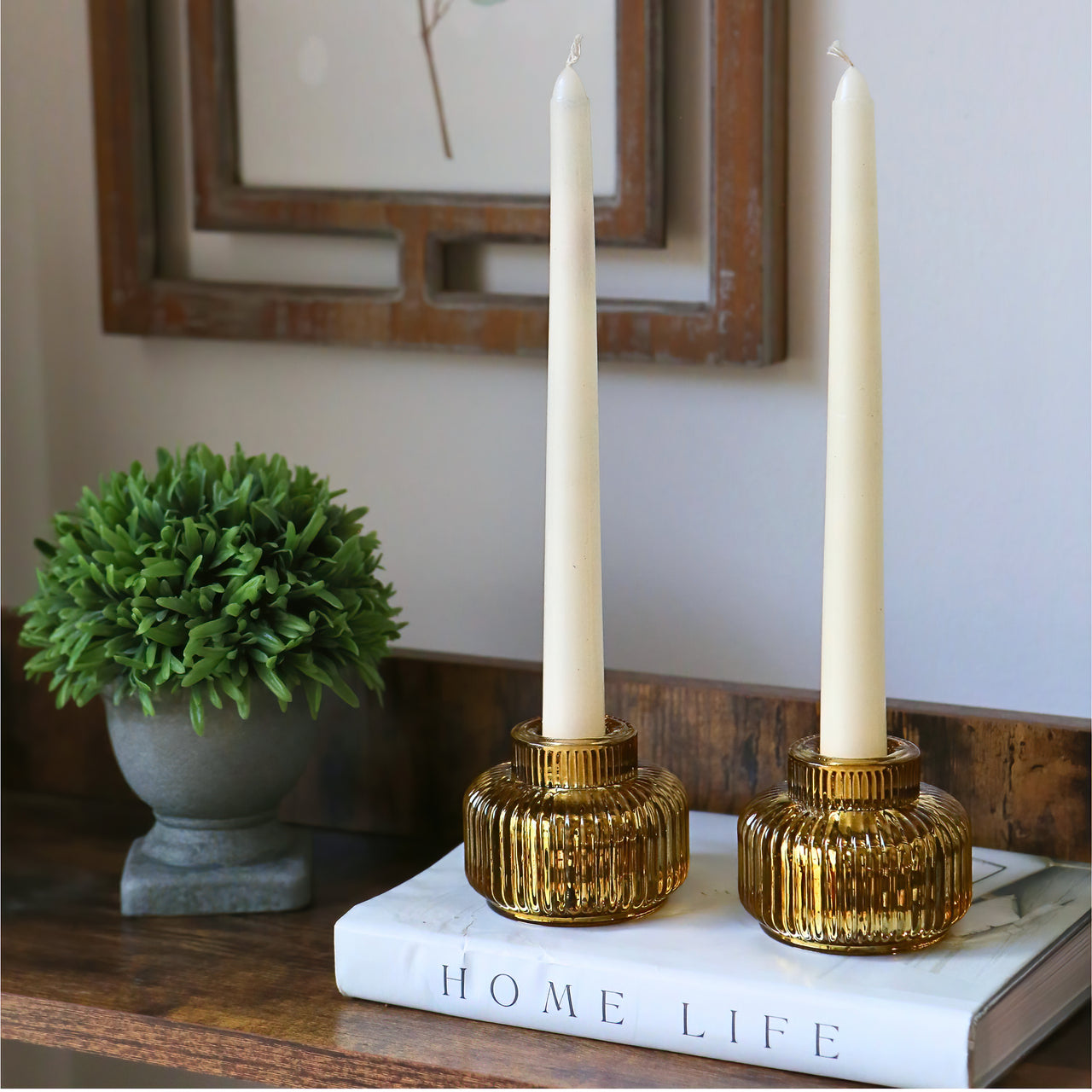 2-In-1 Fluted Gold Glass Taper Candlestick Candle Holders (Set Of 4)