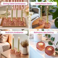 2-In-1 Fluted Rose Gold Glass Taper Candlestick Candle Holders (Set Of 4)
