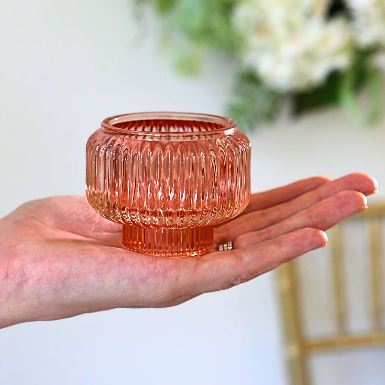2-In-1 Fluted Rose Gold Glass Taper Candlestick Candle Holders (Set Of 4)