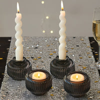 2-In-1 Fluted Smoke Grey Glass Taper Candlestick Candle Holders (Set Of 4)