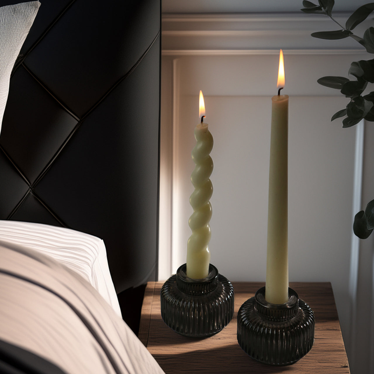 2-In-1 Fluted Smoke Grey Glass Taper Candlestick Candle Holders (Set Of 4)