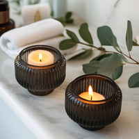 2-In-1 Fluted Smoke Grey Glass Taper Candlestick Candle Holders (Set Of 4)