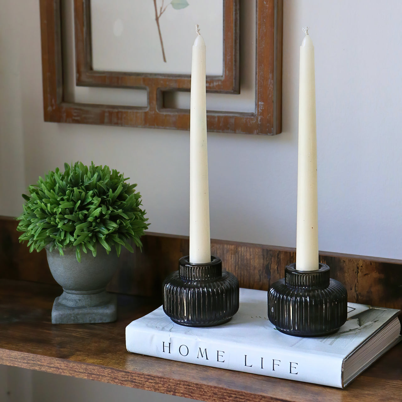 2-In-1 Fluted Smoke Grey Glass Taper Candlestick Candle Holders (Set Of 4)