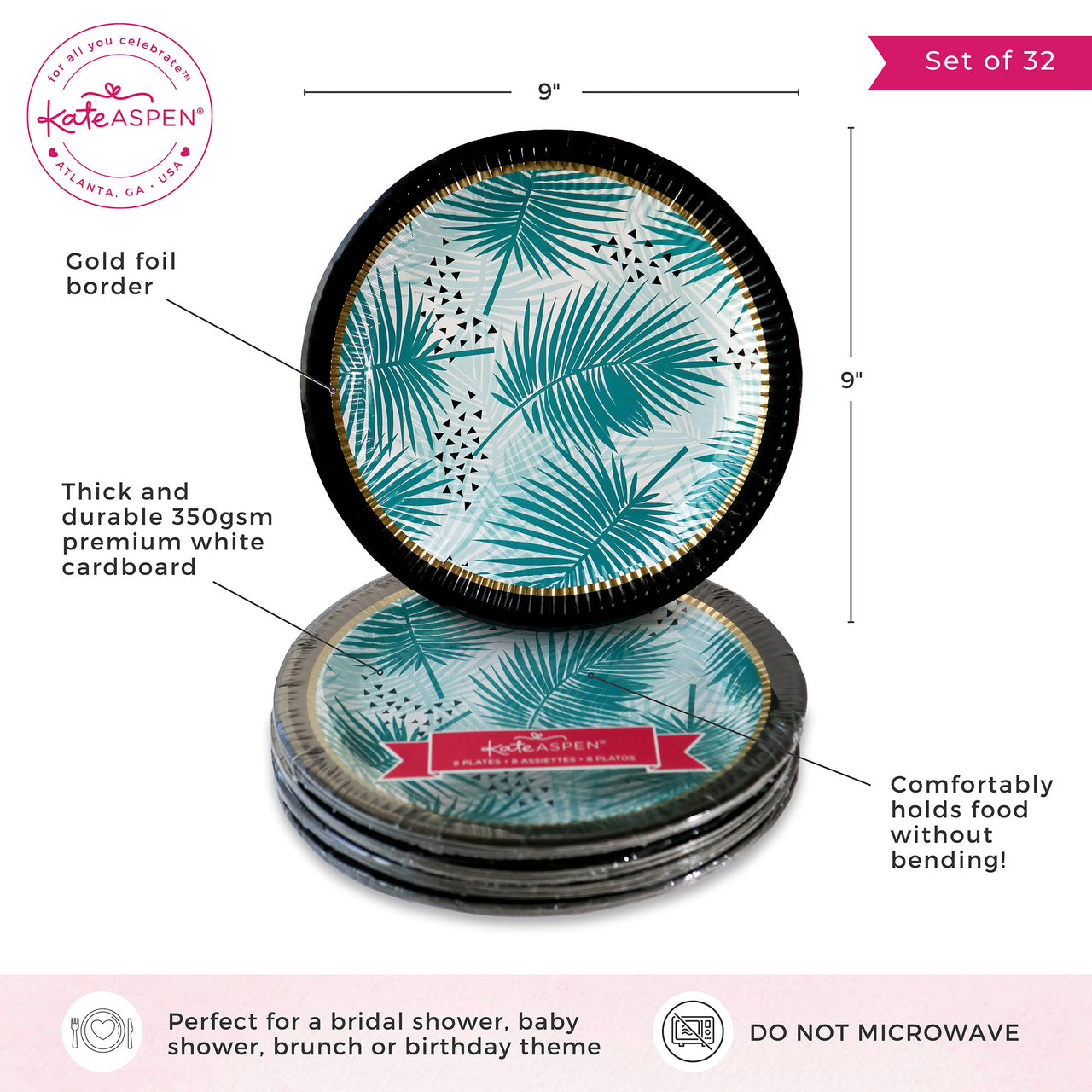 Tropical Chic 9 in. Premium Paper Plates (Set of 8)