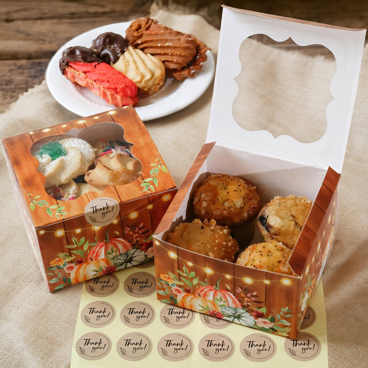 Fall Cookie Boxes with Window + Seal Sticker (Set of 30) | My Wedding Favors | Main Image
