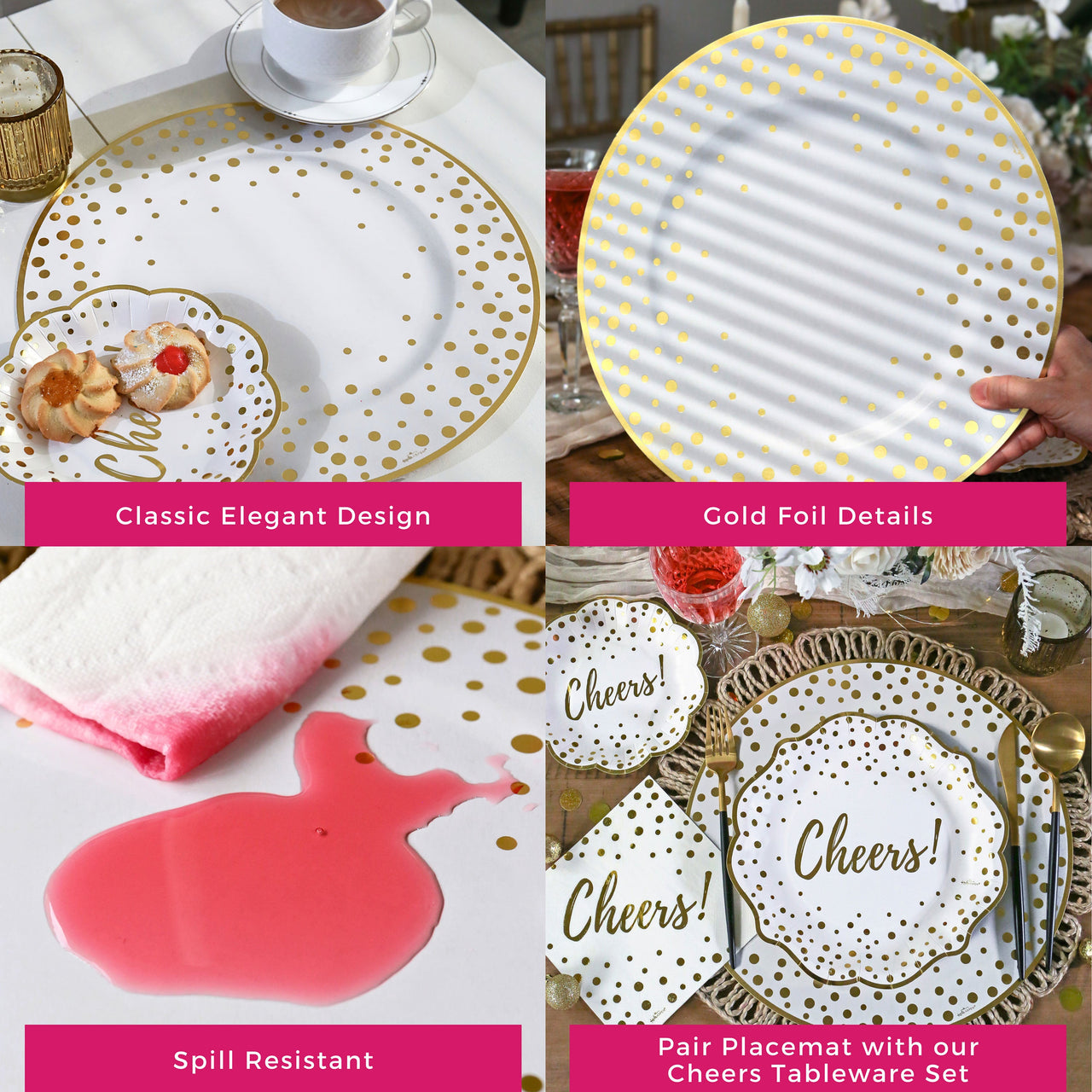 13” Classic Gold Foil Dot Placemat (set of 24) | My Wedding Favors | Alternate Image 5