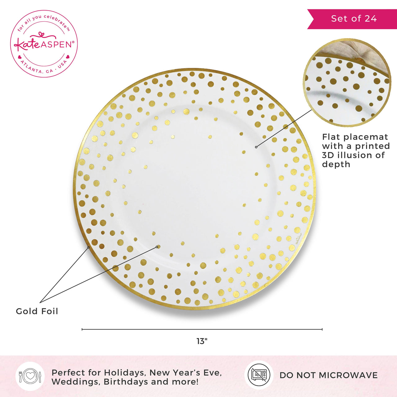 13” Classic Gold Foil Dot Placemat (set of 24) | My Wedding Favors | Alternate Image 6