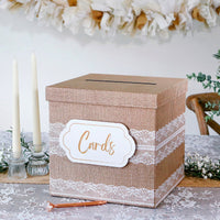 Rustic Elegance Wedding and Party Card Box - Burlap and Lace Main Image, MWF | Card Box