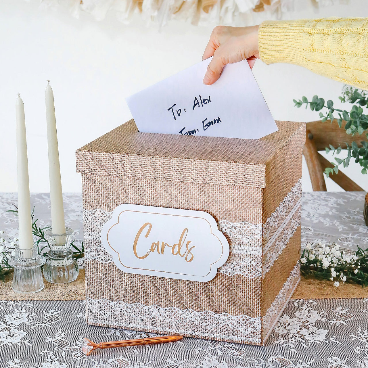 Rustic Elegance Wedding and Party Card Box - Burlap and Lace Alternate Image 4 MWF | Card Box