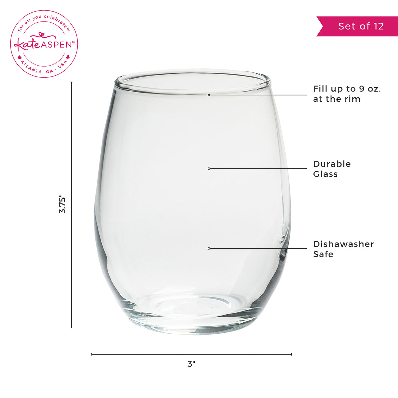DIY 9 oz. Stemless Wine Glass (Set of 12)