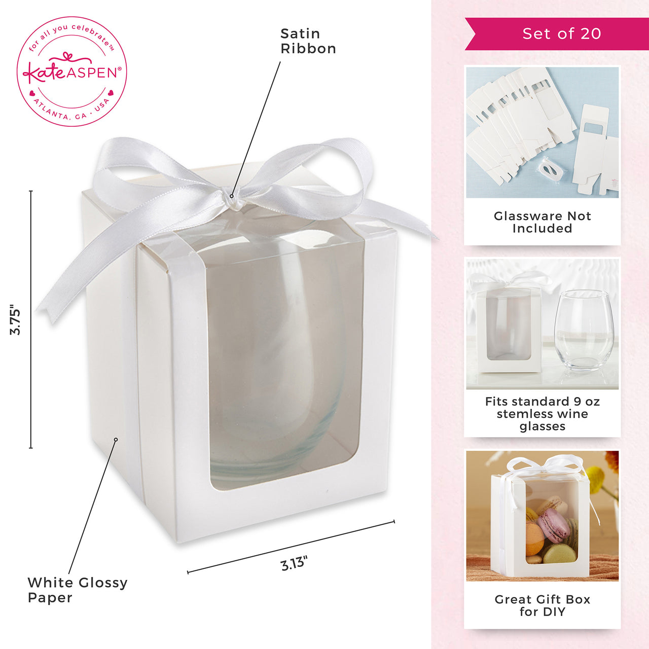 White 9 oz. Glassware Gift Box with Ribbon (Set of 12)