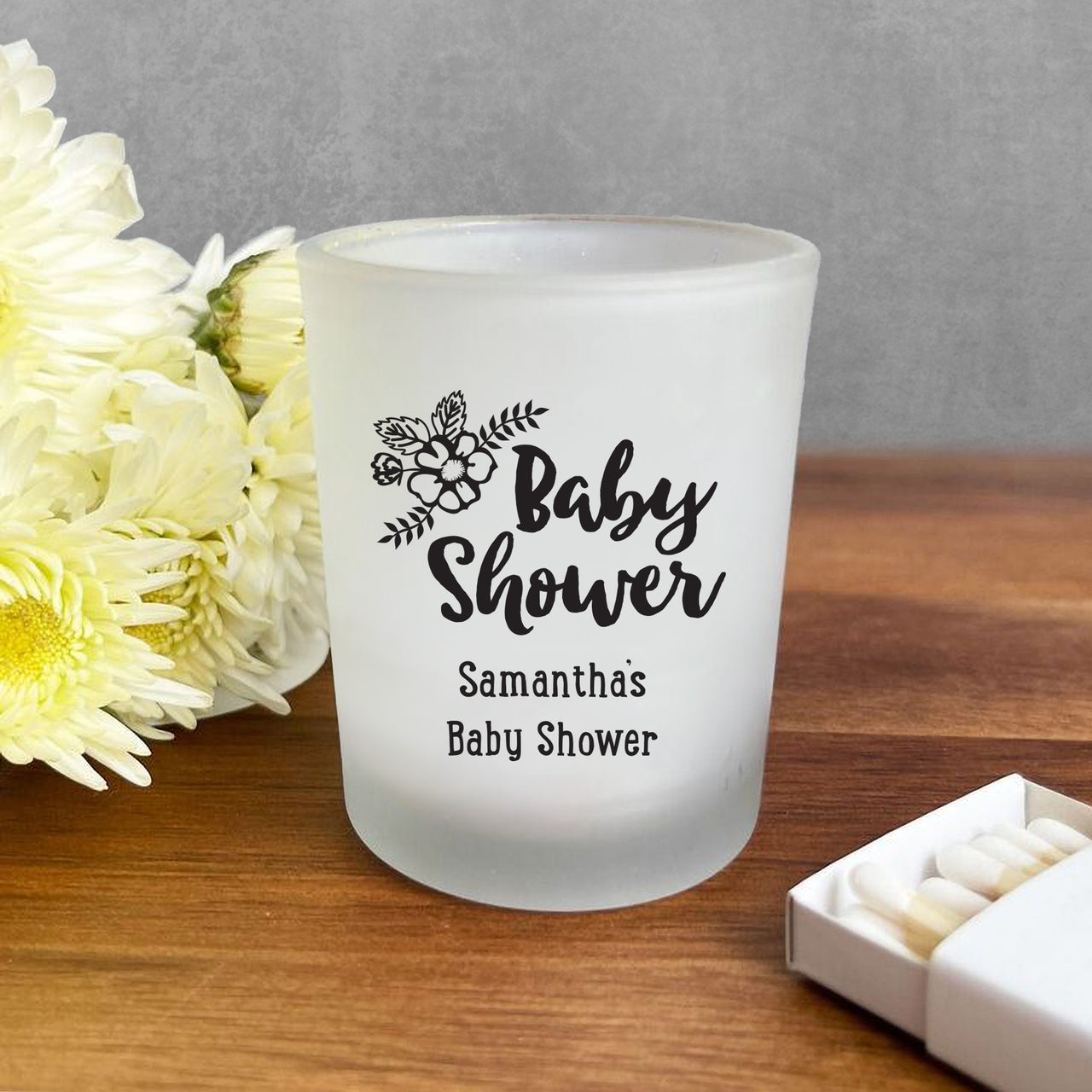 Personalized Baby Shower Frosted Glass Votive