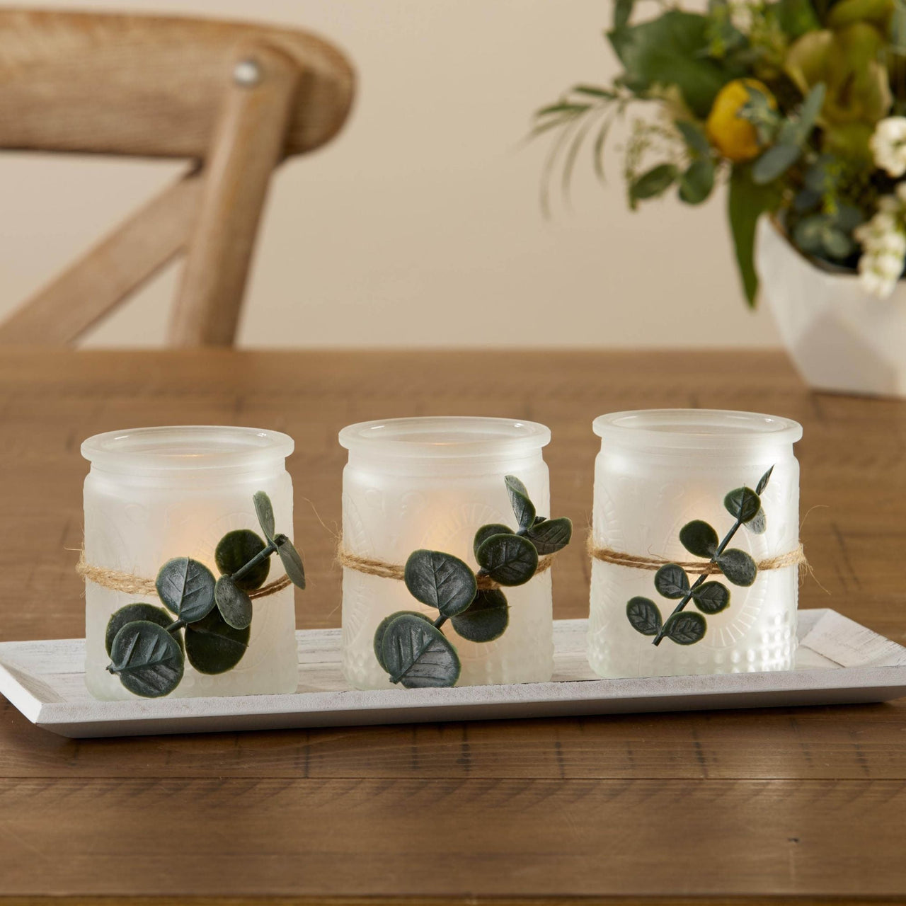 4 Piece Frosted Votive & Tray Set - Main Image | My Wedding Favors