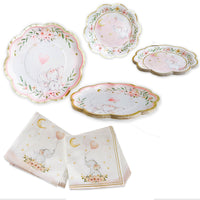 Pink Elephant Baby Shower 62 Piece Party Tableware Set (16 Guests) - Main Image | My Wedding Favors