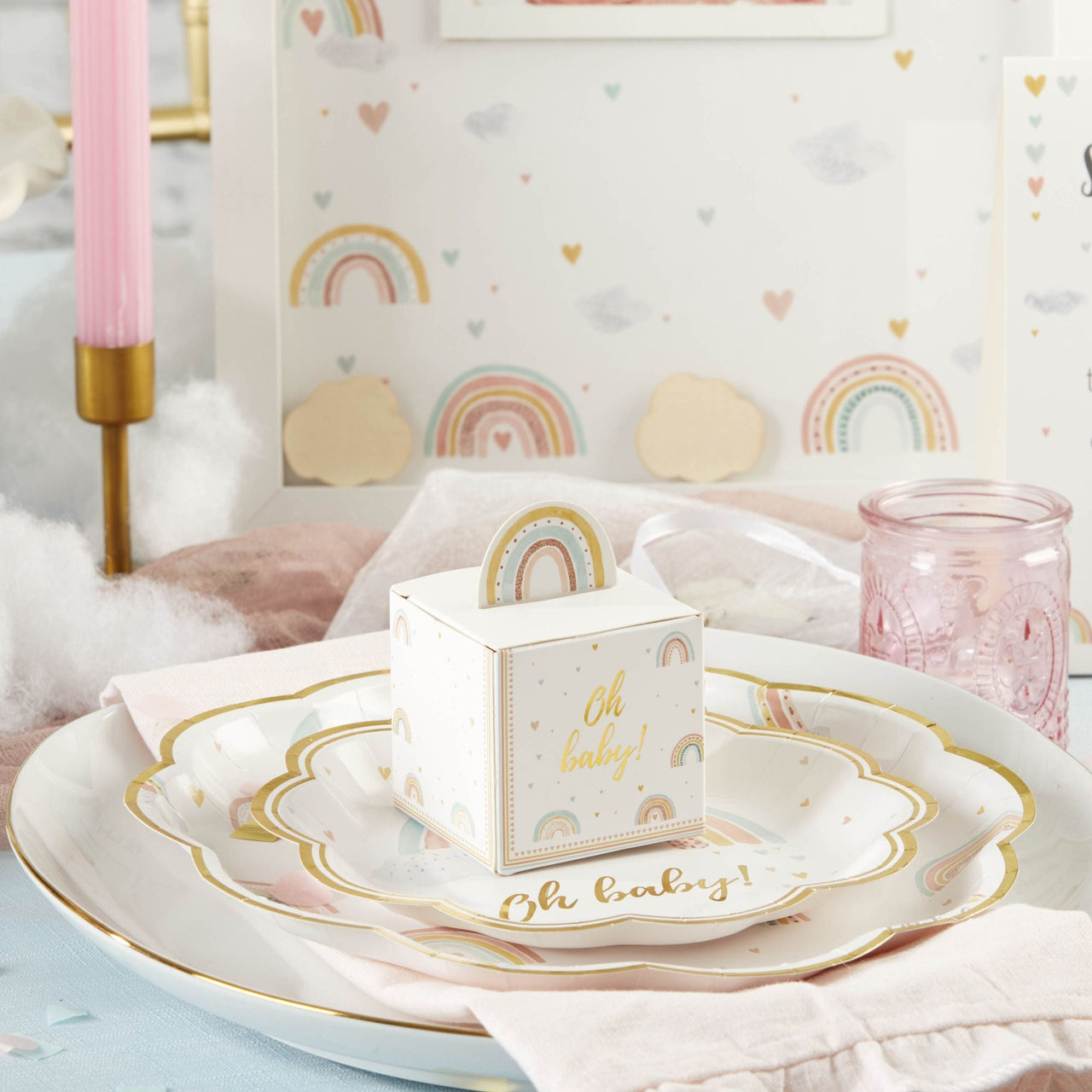 Boho Rainbow Baby 62 Piece Party Tableware Set (16 Guests)