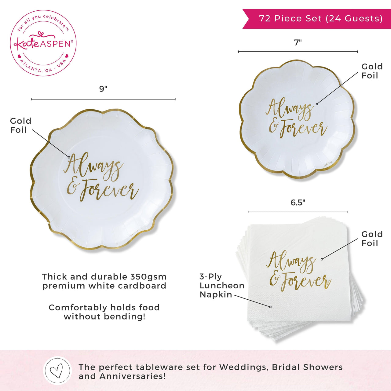 Always & Forever 72 Piece Party Tableware Set (24 Guests) - Alternate Image 6 | My Wedding Favors