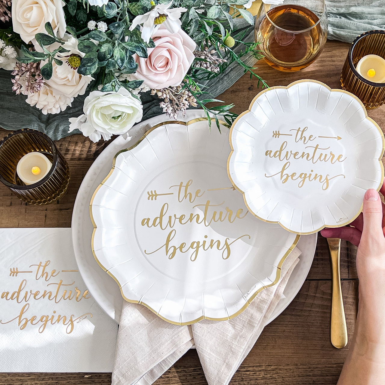 The Adventure Begins 72 Piece Party Tableware Set (24 Guests) - Alternate Image 2 | My Wedding Favors