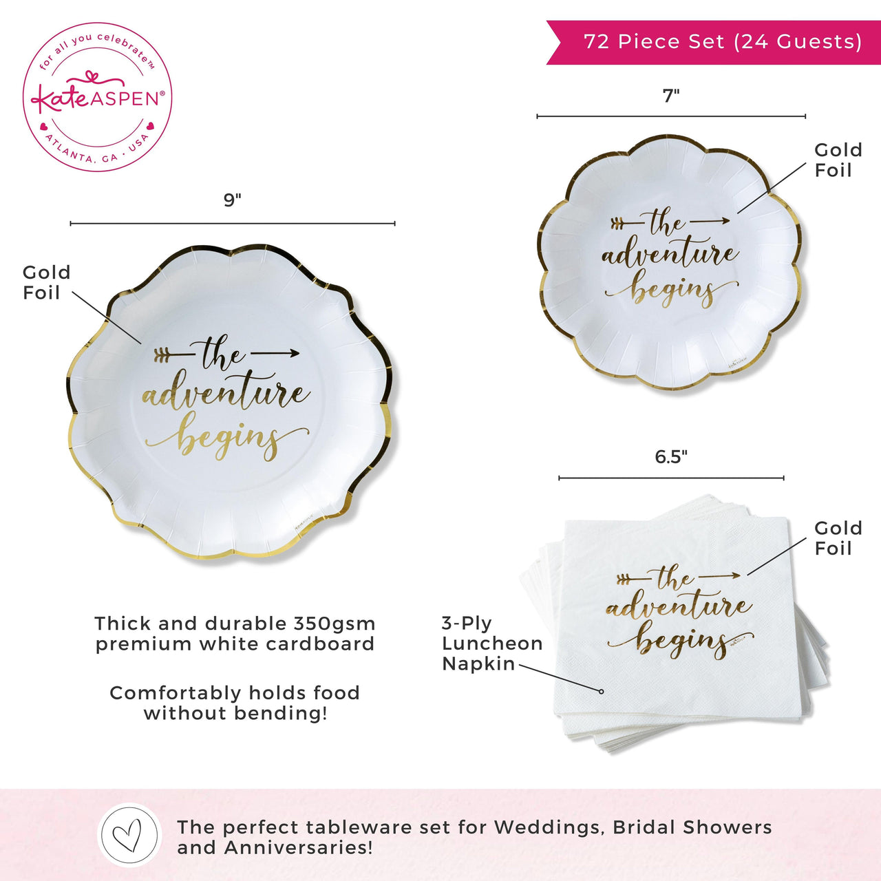 The Adventure Begins 72 Piece Party Tableware Set (24 Guests) - Alternate Image 6 | My Wedding Favors