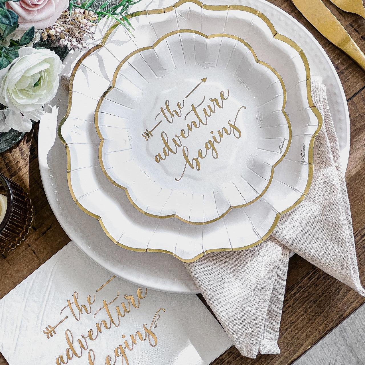 The Adventure Begins 72 Piece Party Tableware Set (24 Guests) - Alternate Image 7 | My Wedding Favors