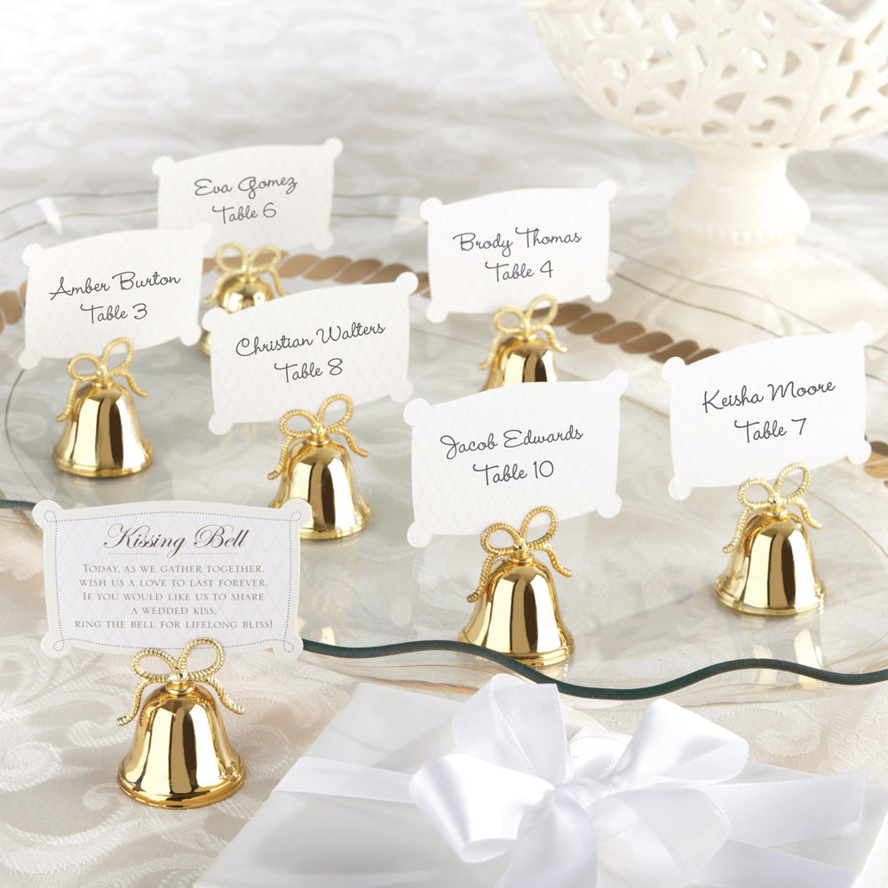 Gold Kissing Bells Place Card/Photo Holder (Set of 24) - Main Image | My Wedding Favors