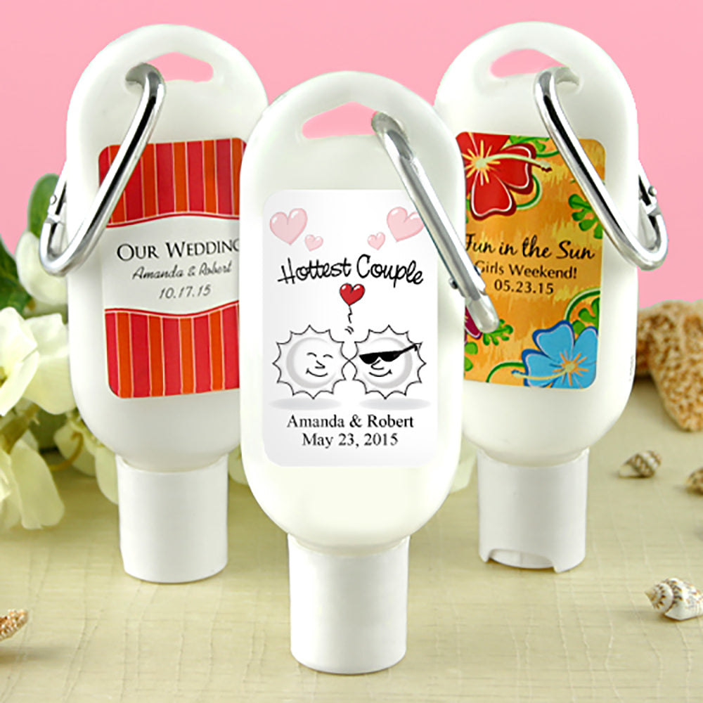 Personalized Sunscreen Favors with Carabiner (Many Designs Available) - Alternate Image 2 | My Wedding Favors