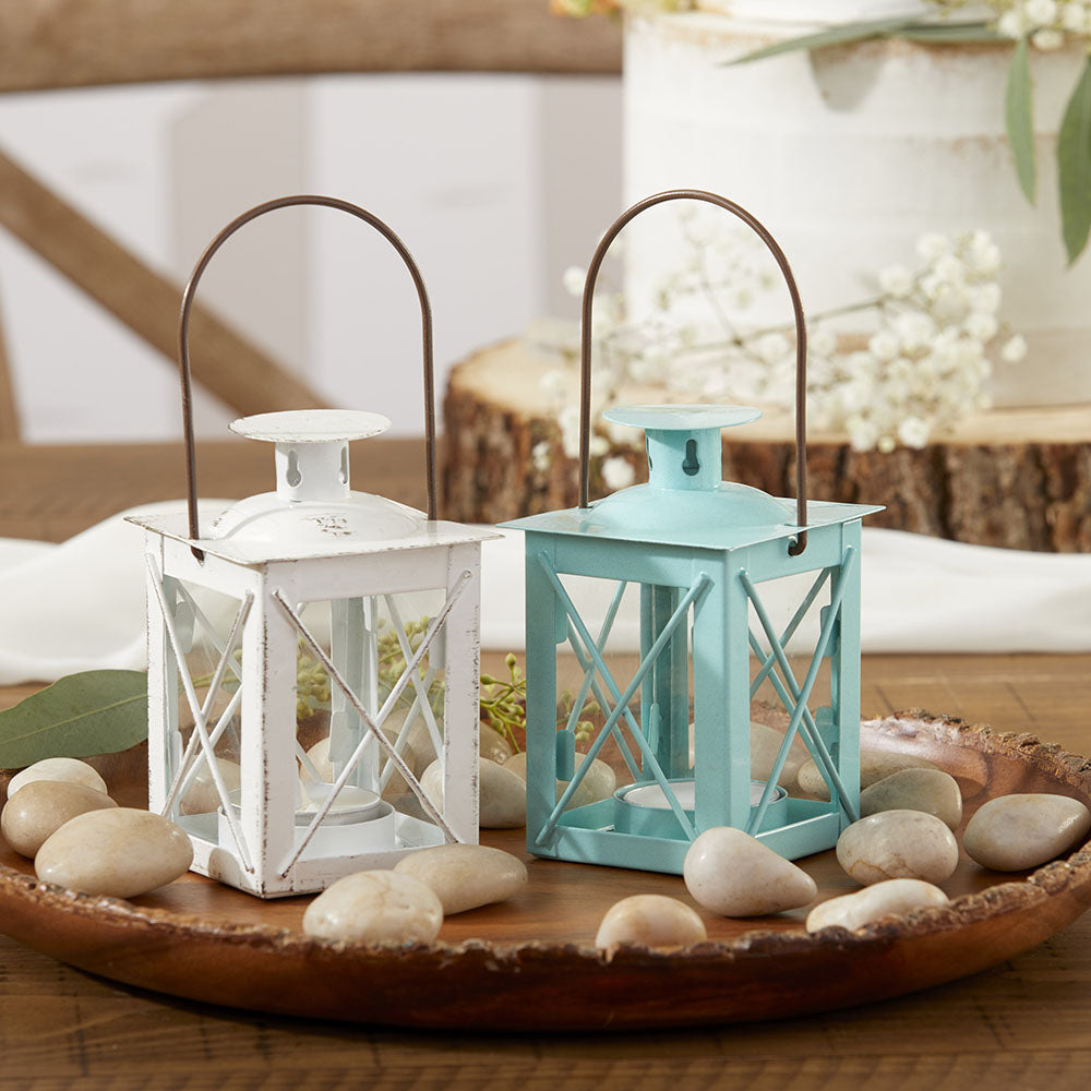 Kate Aspen Luminous Distressed Blue Mini-Lantern Tea Light Holder