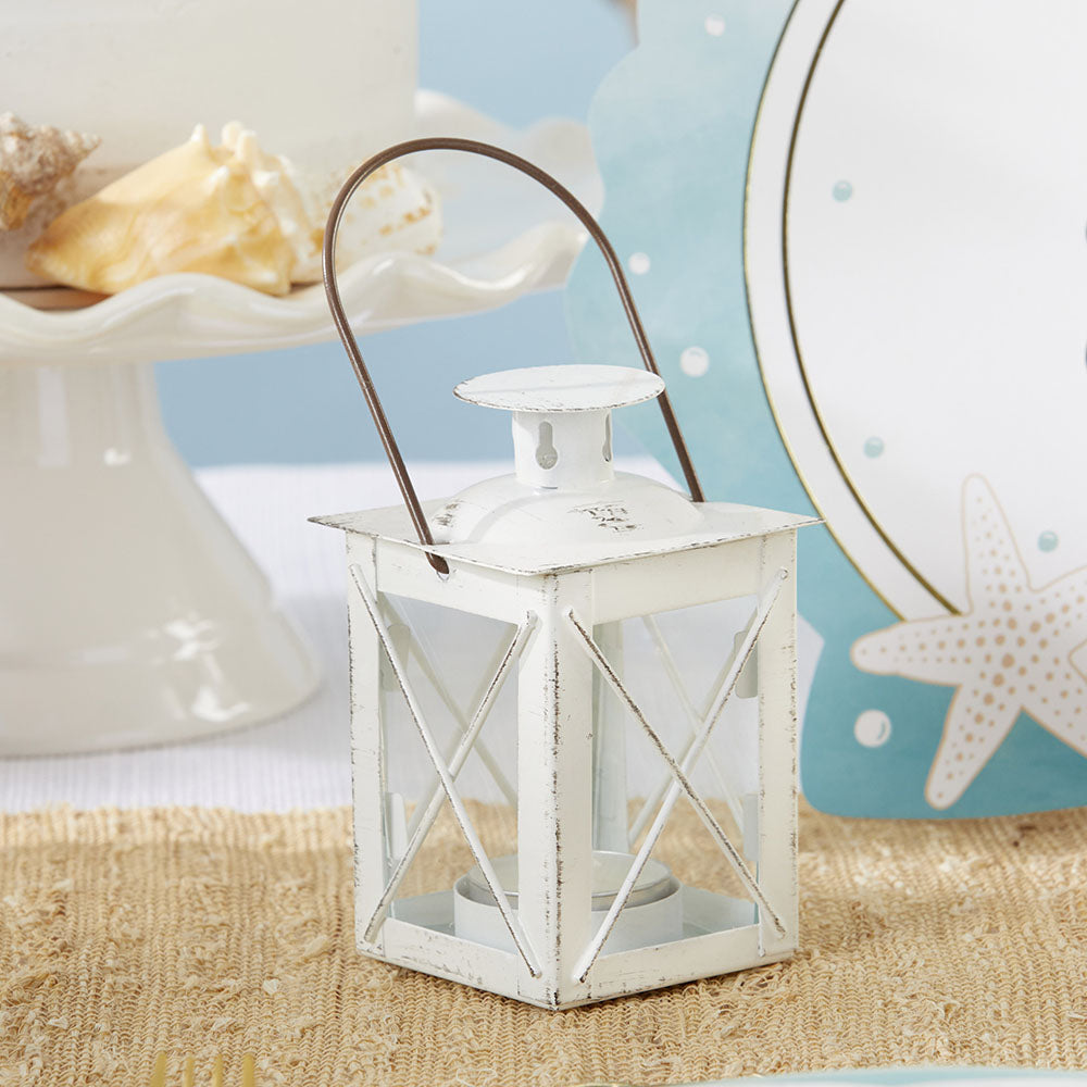 Luminous Distressed White Mini-Lantern Tea Light Holder - Alternate Image 2 | My Wedding Favors