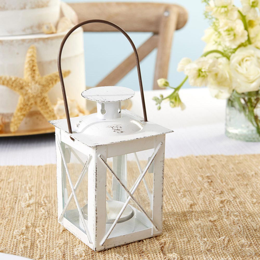 Luminous Distressed White Mini-Lantern Tea Light Holder - Alternate Image 3 | My Wedding Favors