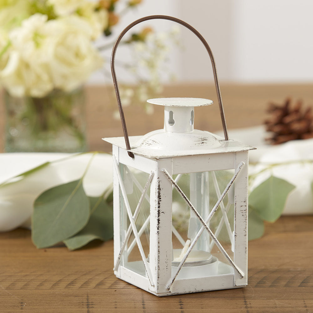 Luminous Distressed White Mini-Lantern Tea Light Holder - Alternate Image 4 | My Wedding Favors
