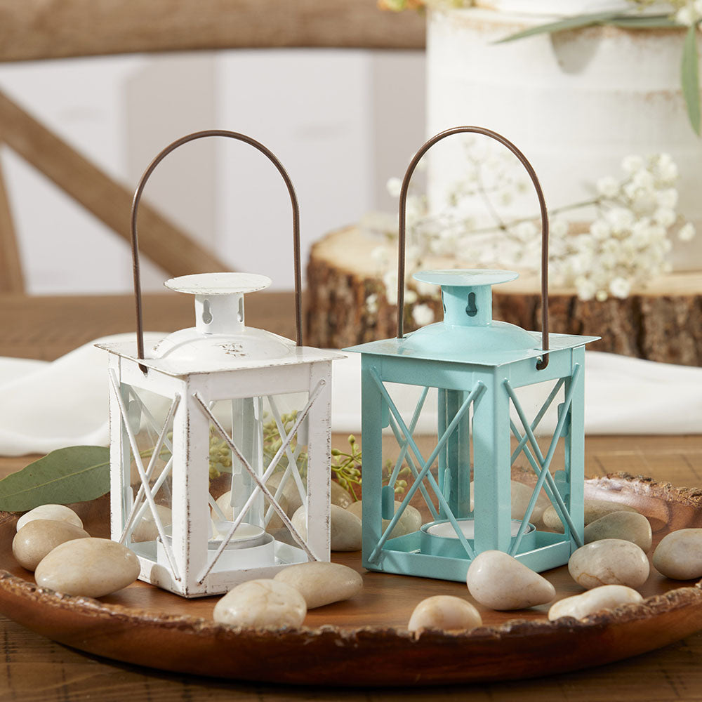 Kate Aspen Luminous Distressed White Mini-Lantern Tea Light Holder