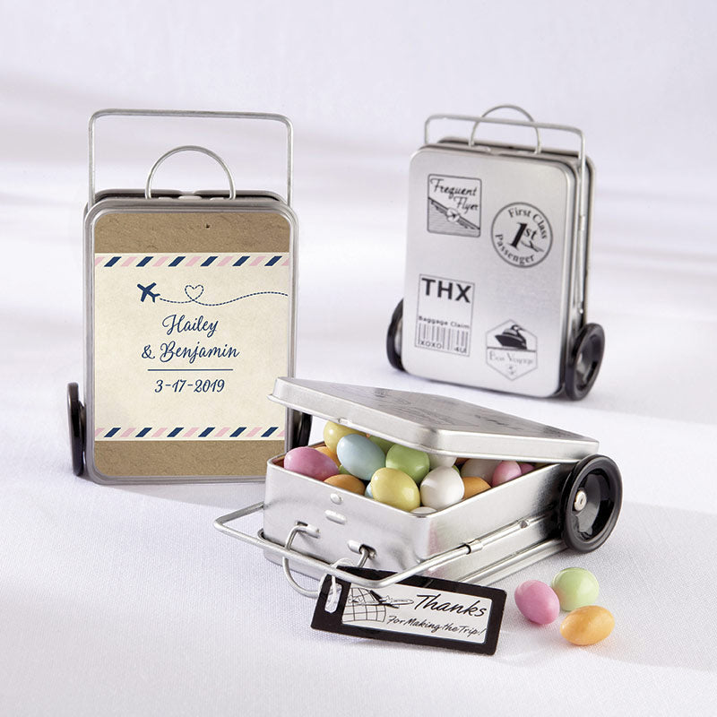 Personalized Travel & Adventure Suitcase Favor Tins (Set of 12)