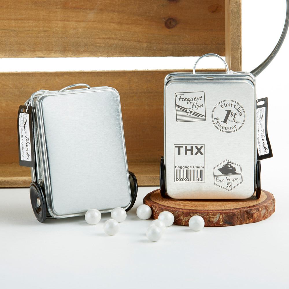 Personalized Travel & Adventure Suitcase Favor Tins (Set of 12)