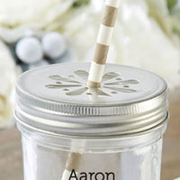Thumbnail for Flower Stamped Mason Jar Lid (Set of 20) - Main Image | My Wedding Favors