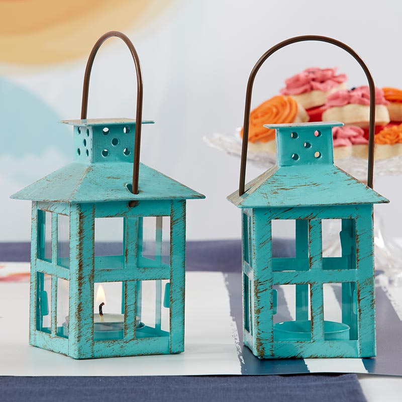 Vintage Blue Distressed Lantern - Small - Alternate Image 3 | My Wedding Favors