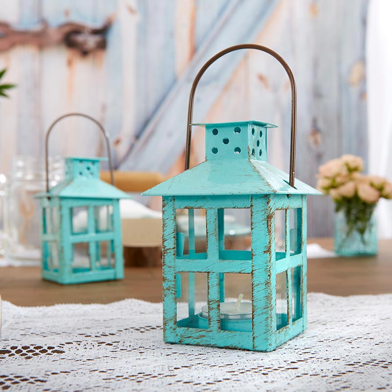 Vintage Blue Distressed Lantern - Small - Alternate Image 2 | My Wedding Favors