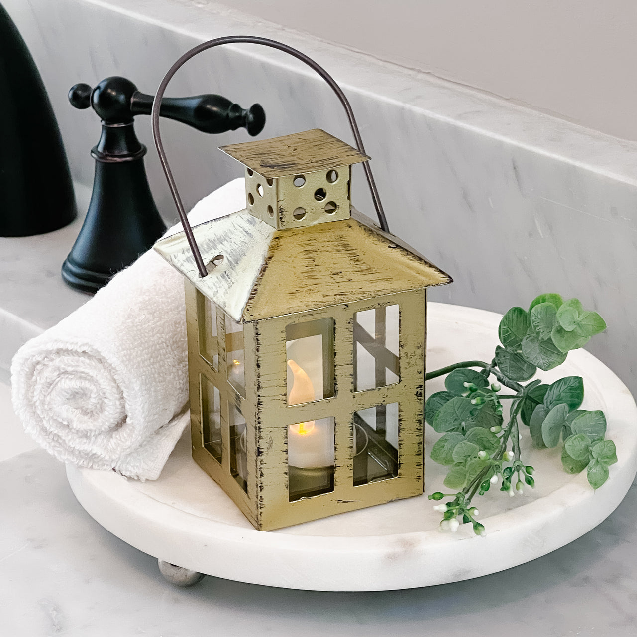 Vintage Antique Gold Distressed Lantern - Small - Alternate Image 3 | My Wedding Favors