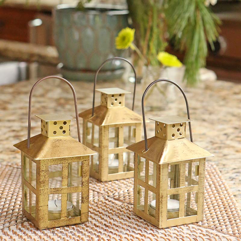 Vintage Antique Gold Distressed Lantern - Small - Main Image0 | My Wedding Favors