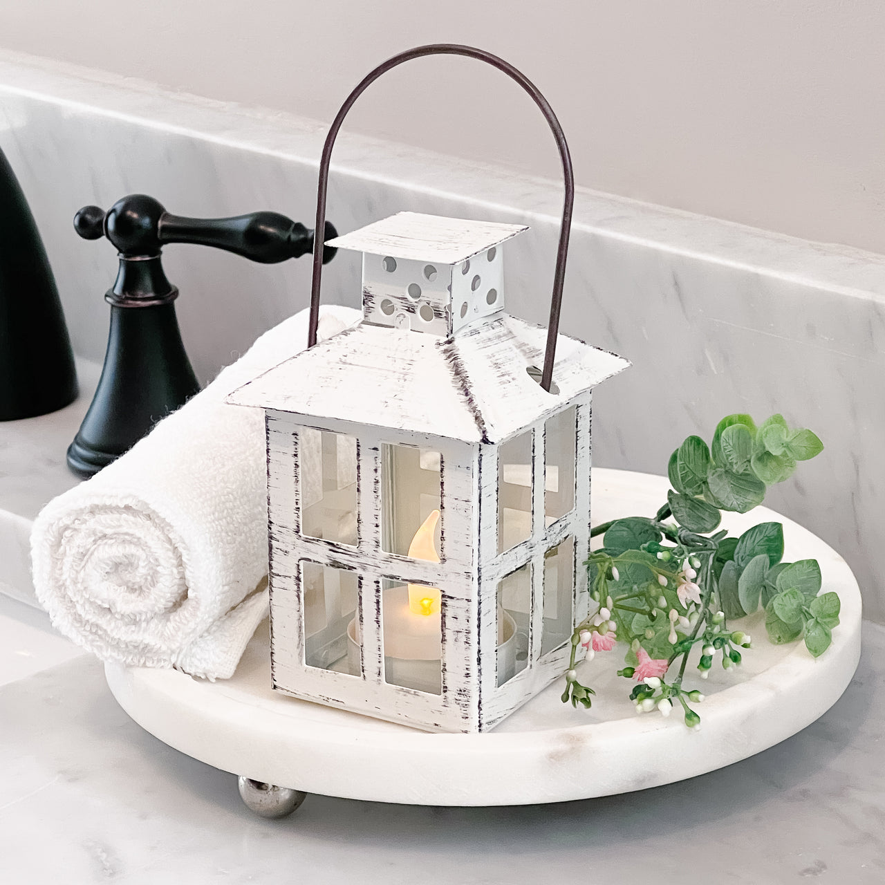 Vintage White Distressed Lantern - Small - Main Image | My Wedding Favors