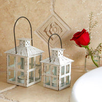 Thumbnail for Vintage White Distressed Lantern - Medium - Alternate Image 6 | My Wedding Favors